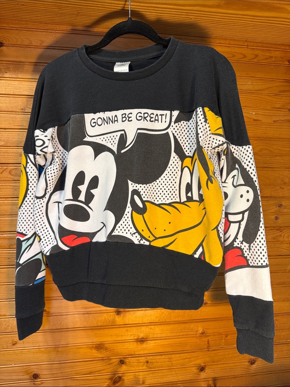 Disney Black Crewneck Sweatshirt with Mickey Pluto goofy comic